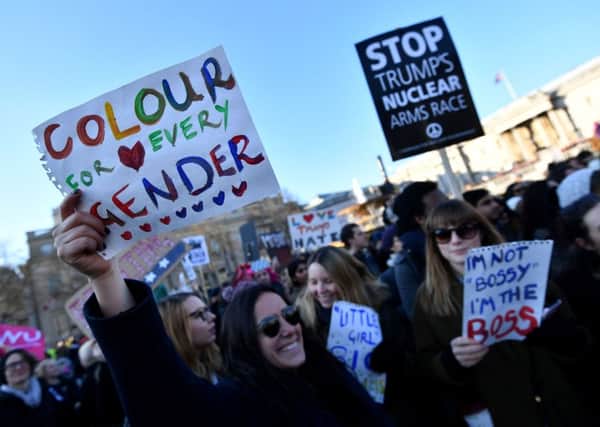 You get a better class of protest placard at demonstrations organised by women, says Ayesha Hazarika. Picture: Ben Stansall/AFP/Getty Images