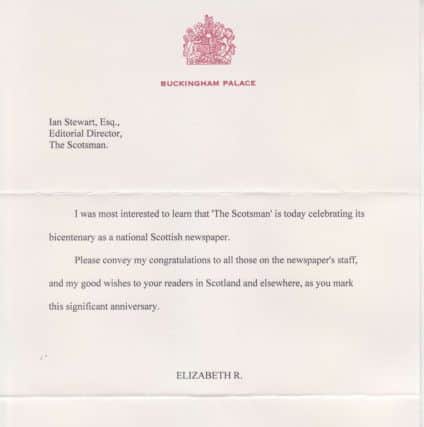 The Queen's letter to The Scotsman's managing editor Ian Stewart.