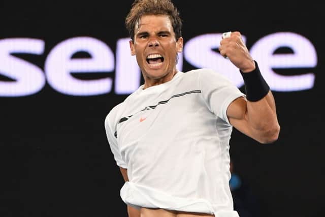 Rafael Nadal celebrates his quarter-final victory over Canada's Milos Raonic. Picture: Saeed Khan/AFP/Getty Images