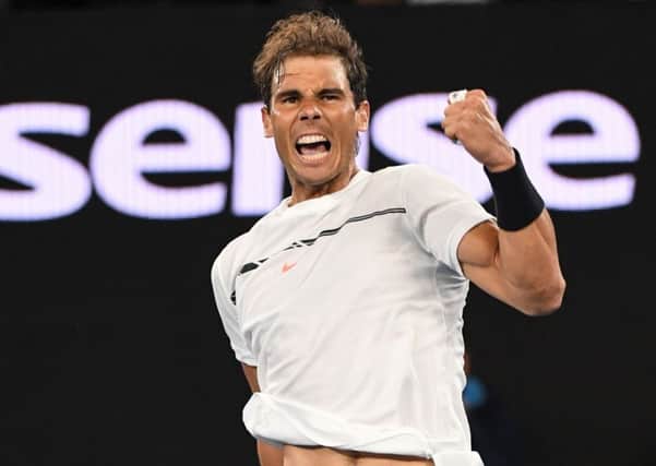 Rafael Nadal celebrates his quarter-final victory over Canada's Milos Raonic. Picture: Saeed Khan/AFP/Getty Images