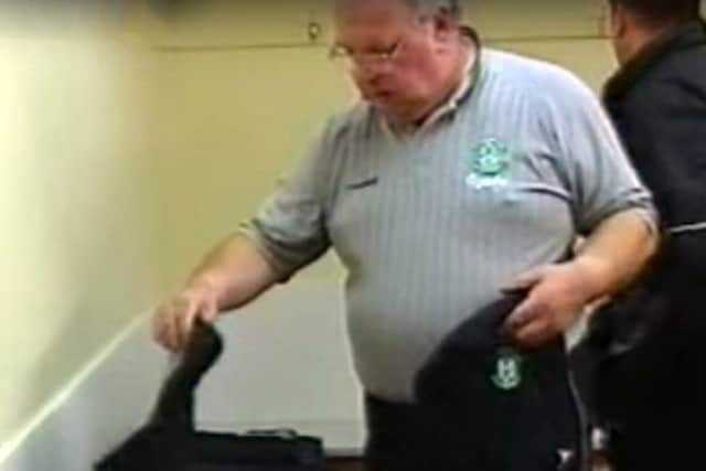 Stills from a documentary on Hibs in 1999 show kit man Jim McCafferty laying out the shirts before a match.