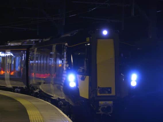 Night testing of ScotRail's first new Class 385 electric train on the Gourock line