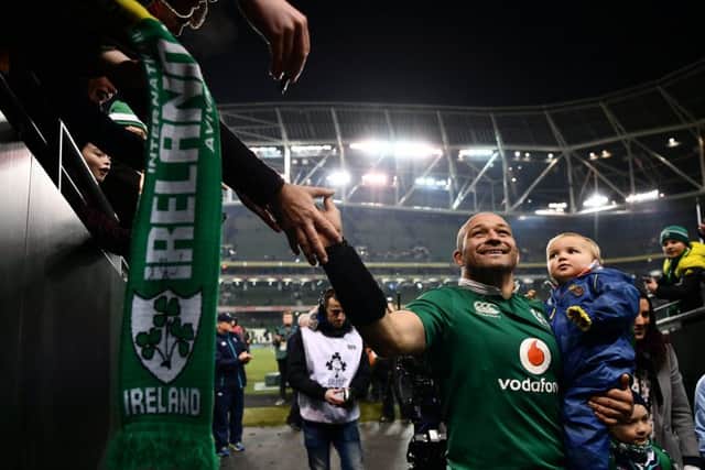 Ireland skipper Rory Best and his son Richie following his 100th cap and victory over Australia at the Aviva Stadium in November. Picture: Dan Mullan/Getty Images