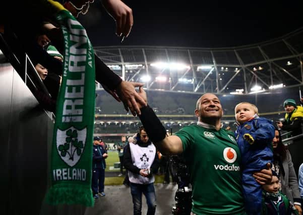 Ireland skipper Rory Best and his son Richie following his 100th cap and victory over Australia at the Aviva Stadium in November. Picture: Dan Mullan/Getty Images