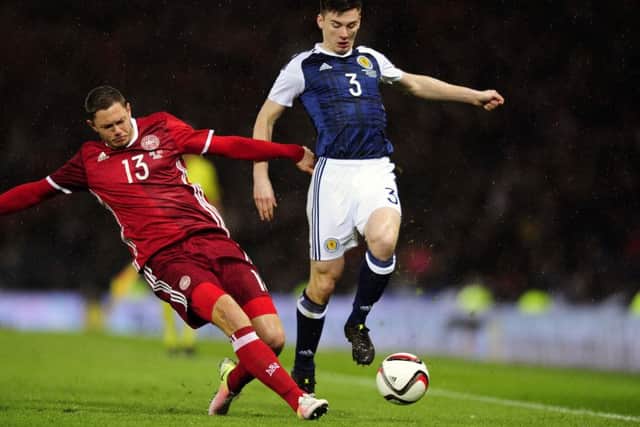 Kieran Tierney has a great ability to drift past opposing defenders. Picture: Michael Gillen