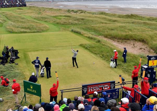 Henrik Stenson hits a tee shot during the 145th Open Championship at Royal Troon. Picture: Stuart Franklin/Getty