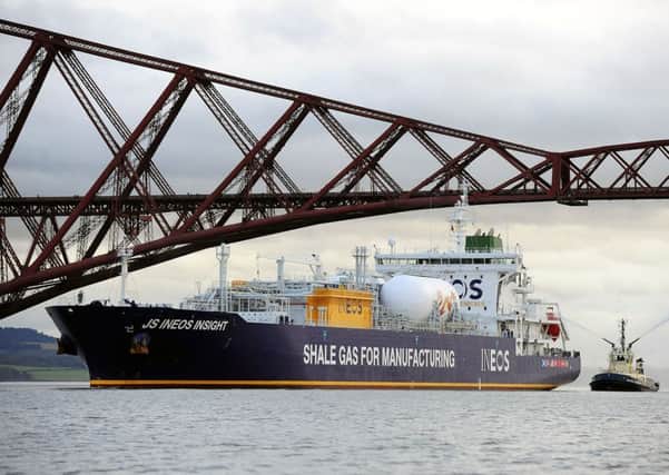 The UK's first shipment of US shale gas arrives in the Firth of Forth in September 2016. Picture: Michael Gillen