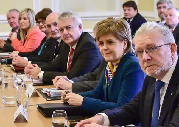 Nicola Sturgeon with UK and devolved government ministers in Cardiff. Picture: AFP/Getty Images