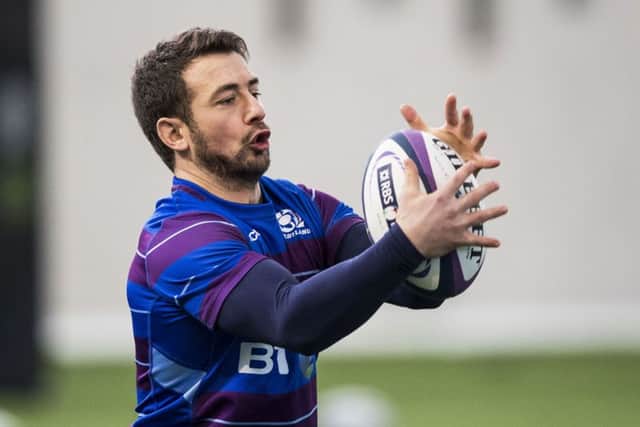 Greig Laidlaw in training at Oriam as Scotland count down to their Six Nations opener against Ireland. Picture: SNS/SRU