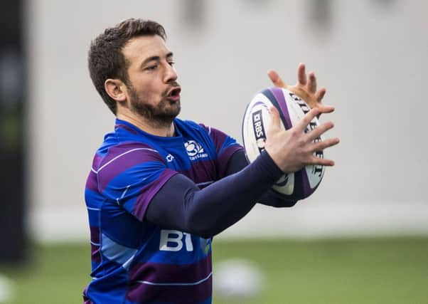 Greig Laidlaw in training at Oriam as Scotland count down to their Six Nations opener against Ireland. Picture: SNS/SRU