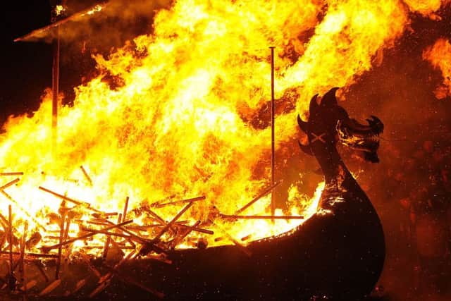 Participants dressed as Vikings burn their viking galley ship at the culmination of the annual Up Helly Aa festival in Lerwick, Shetland Islands. Picture: Getty