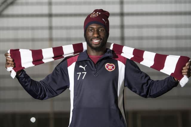 Hearts striker Esmael Goncalves was unveiled to the media on transfer deadline day. Picture: SNS