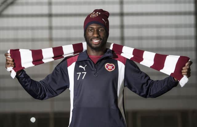 Hearts striker Esmael Goncalves was unveiled to the media on transfer deadline day. Picture: SNS