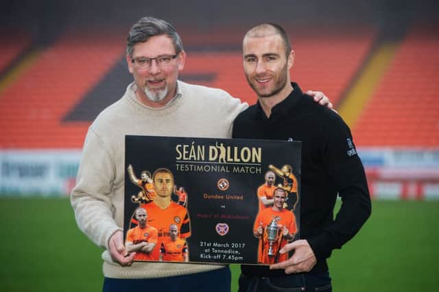 Craig Levein (left) visits Tannadice to launch Sean Dillon's testimonial match. Picture: SNS