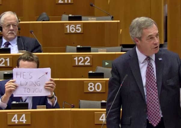 Nigel Farage speaking at the the European Parliament in Brussels where he accused EU leaders of "anti-Americanism". Picture: PA