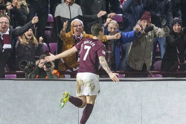Jamie Walker celebrates putting Hearts back in front. Picture: PA