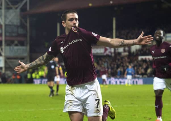 Hearts' Jamie Walker celebrates the first of his two goals in the 4-1 win over Rangers. Picture: Craig Foy/SNS