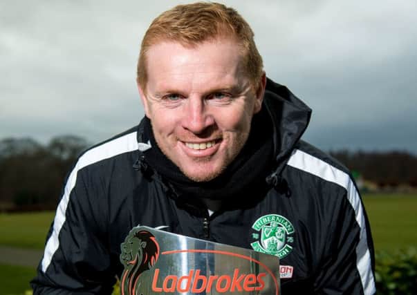 Neil Lennon with his Ladbrokes Championship Manager of the Month award for January. Picture: SNS Group
