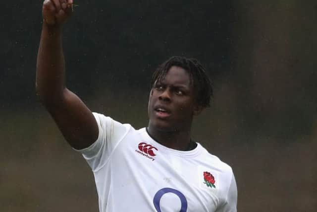 Maro Itoje tests the strength of the wind during the England training session. Picture: David Rogers/Getty Images
