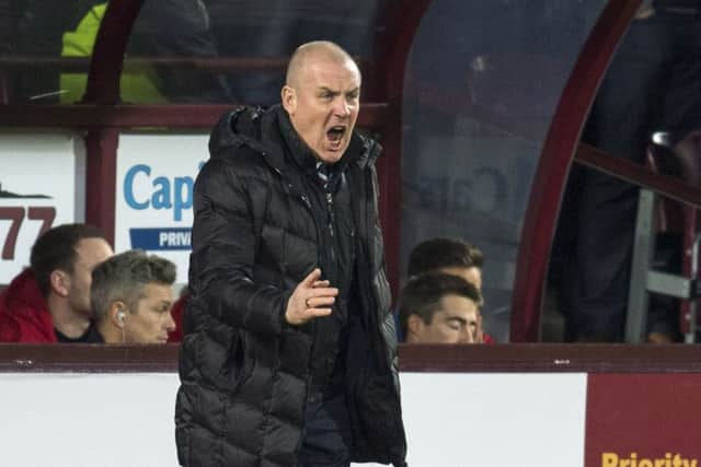 Unhappy on the Tynecastle touchline, Mark Warburton is still satisfied with Rangers progress. Picture: SNS.