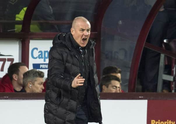 Unhappy on the Tynecastle touchline, Mark Warburton is still satisfied with Rangers progress. Picture: SNS.
