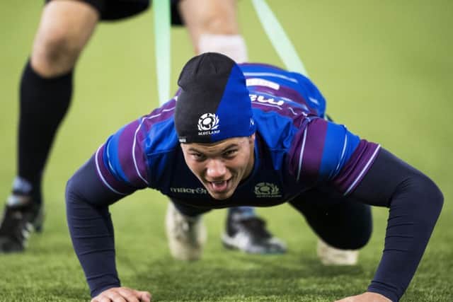 Scotland's Huw Jones in training at the Oriam Centre in Edinburgh. Picture: Gary Hutchison/SNS/SRU