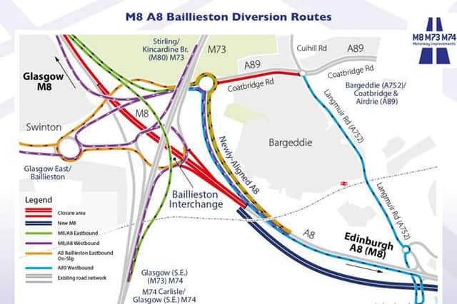 M8 and A8 traffic will be diverted to the north of the current route. Picture: Transport Scotland
