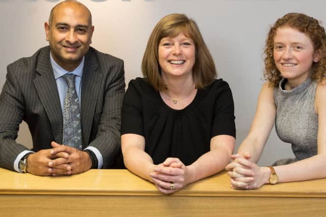 Nisith Nathwani, who will spearhead Black & Lizars drive into the corporate sphere, pictured with MD Michelle Le Prevost and HR manager Kathryn Littlewood. Picture: Robert Perry