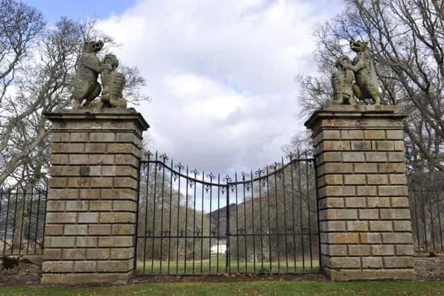 The Bear Gates at the old entrance to Traquair House in Traquair near Innerleithen. Picture: TSPL