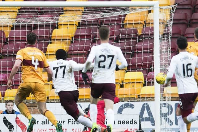 Esmael Goncalves scores Hearts' second in 3-0 win over Motherwell. Picture: SNS/Craig Foy
