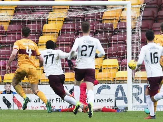 Esmael Goncalves scores Hearts' second in 3-0 win over Motherwell. Picture: SNS/Craig Foy