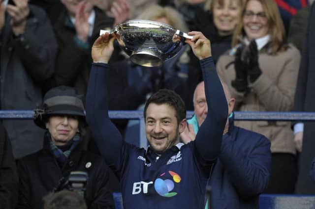 Scotland's match winner Greig Laidlaw holds up the cup after defeating Ireland.  
Picture: ANDY BUCHANAN/AFP/Getty Images