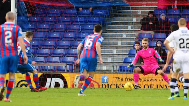 Billy Mckay scores Inverness' first in their 2-2 with Dundee. Picture: SNS/Sammy Turner