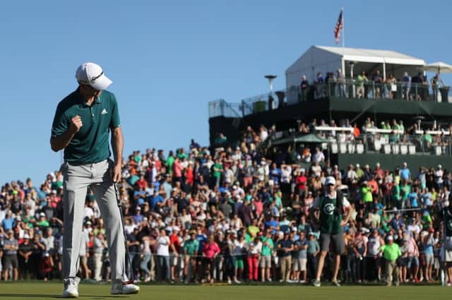 Martin Laird reacts to holing a putt on the 18th green in the third round in Scottsdale. Picture: Getty Images