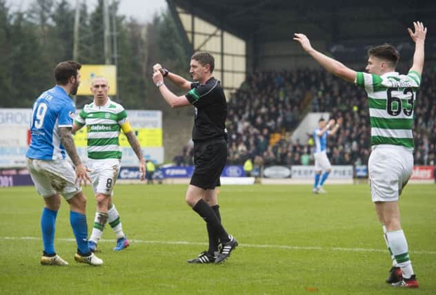 Referee Craig Thomson awards a penalty to Celtic for an apparent handball. Picture: SNS
