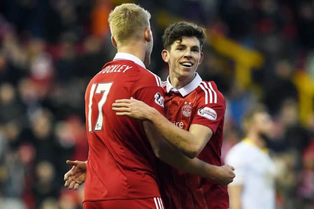 Ryan Christie celebrates scoring Aberdeens second goal. Picture: SNS.