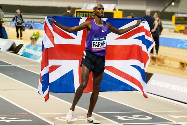 Sir mo Farah flies the flag for British Athletics at a Glasgow indoor meeting last year. Picture: John Devlin