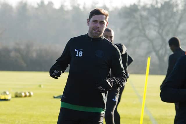 Hibs striker Grant Holt is relishing Sundays cup derby and is eager to face Hearts on a regular basis in the top flight next season. Picture: SNS Group