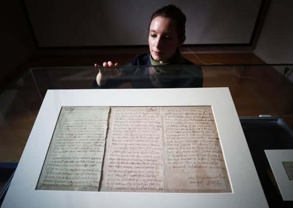 The letter on display at the National Library of Scotland. Picture: PA
