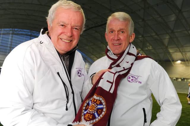 Pat Stanton, left, shares a joke with former Hearts star Gary Mackay. Picture: Eric McCowat.