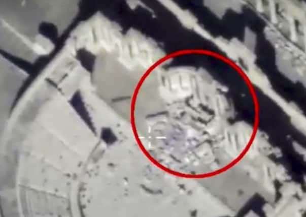Footage taken from the Russian Defense Ministry purports to show damage to the Roman-era amphitheatre. Picture: AP