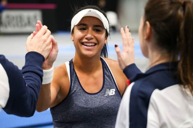 Johanna Konta, pictured, and Heather Watson fought hard for win
