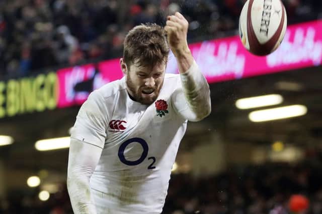 Englands Elliot Daly celebrates after his late try clinched a dramatic win for Eddie Jones side in Cardiff.  Photograph: PA