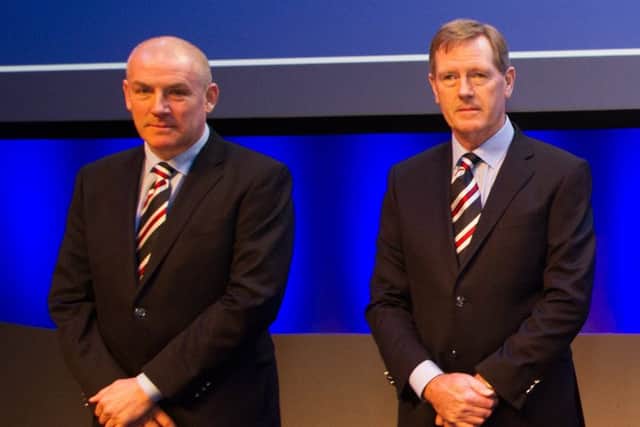 Mark Warburton alongside Dave King at the Rangers agm in November 2015. Picture: John Devlin