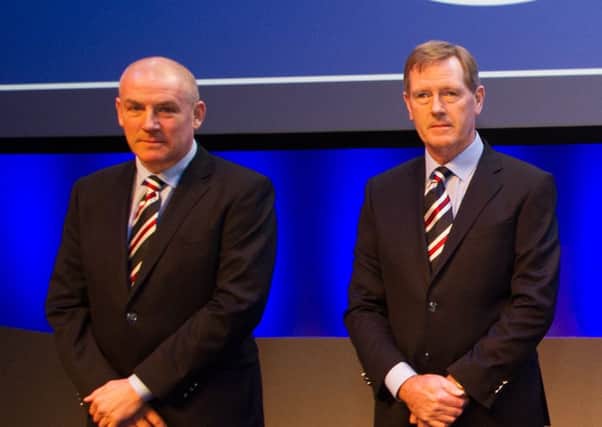 Mark Warburton alongside Dave King at the Rangers agm in November 2015. Picture: John Devlin
