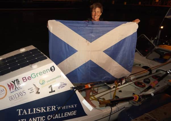 Elaine Hopley, 45, from Dunblane in Scotland as she arrives in Antigua having spent nearly two months at sea competing in the 2,000 mile Talisker Whisky Atlantic Challenge. 
Picture; PA