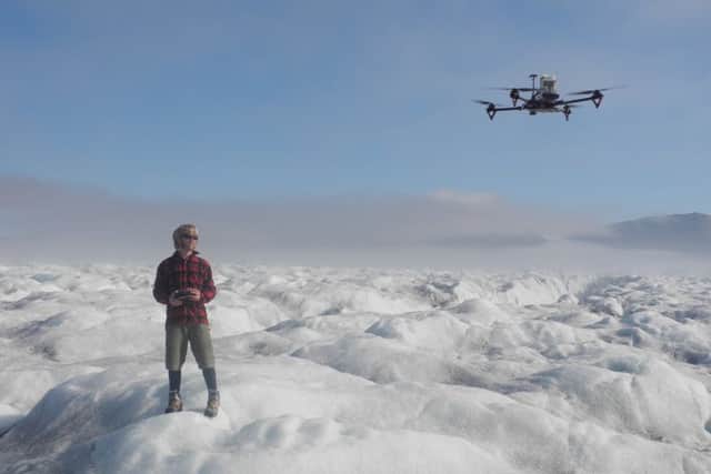 Sams engineer Shane Rodwell uses a custom-built quadcopter to measure and photograph glaciers. Picture: Contributed