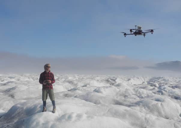 Sams engineer Shane Rodwell uses a custom-built quadcopter to measure and photograph glaciers. Picture: Contributed