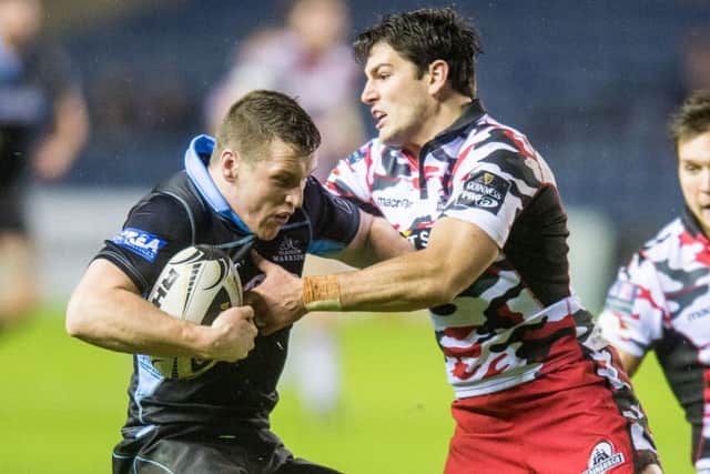 Mark Bennett in action for Glasgow, taking on Edinburghs Sam Hidalgo-Clyne in the 1872 Cup. Picture: Ian Georgeson