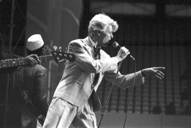 David Bowie on stage at Murrayfield stadium in 1983. Picture: TSPL